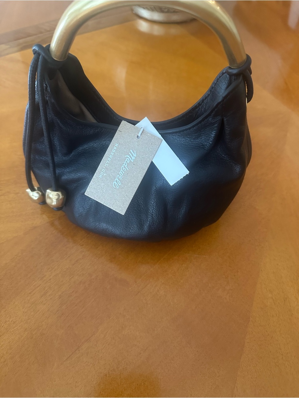 Madewell Black Mini Leather Hobo with Gold Accents